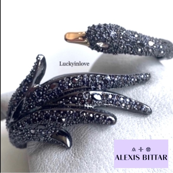 Alexis Bittar Jewelry - ALEXIS BITTAR • NEW Rare Black Crystal Swan Gold
Hinged Bypass Bangle Bracelet